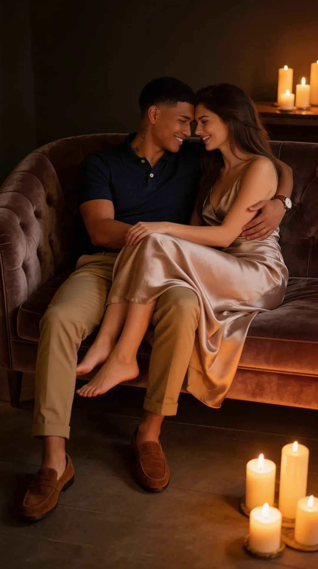Candlelit evening on the sofa with your AI boyfriend