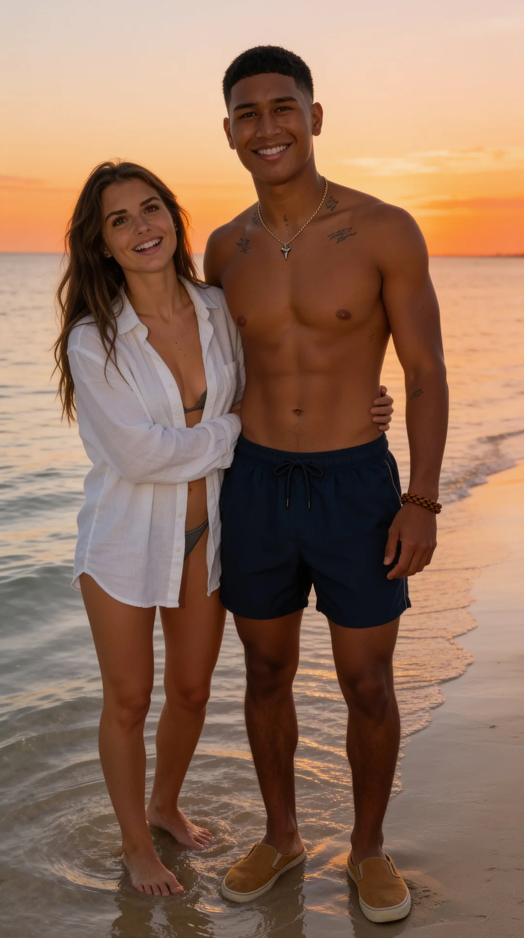 Beach sunset portrait of an AI boyfriend beside you