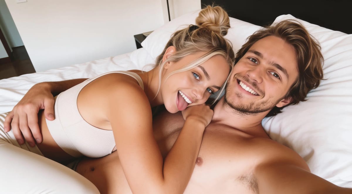 A candid moment of a couple in a warm embrace — your AI girlfriend on Kissable
