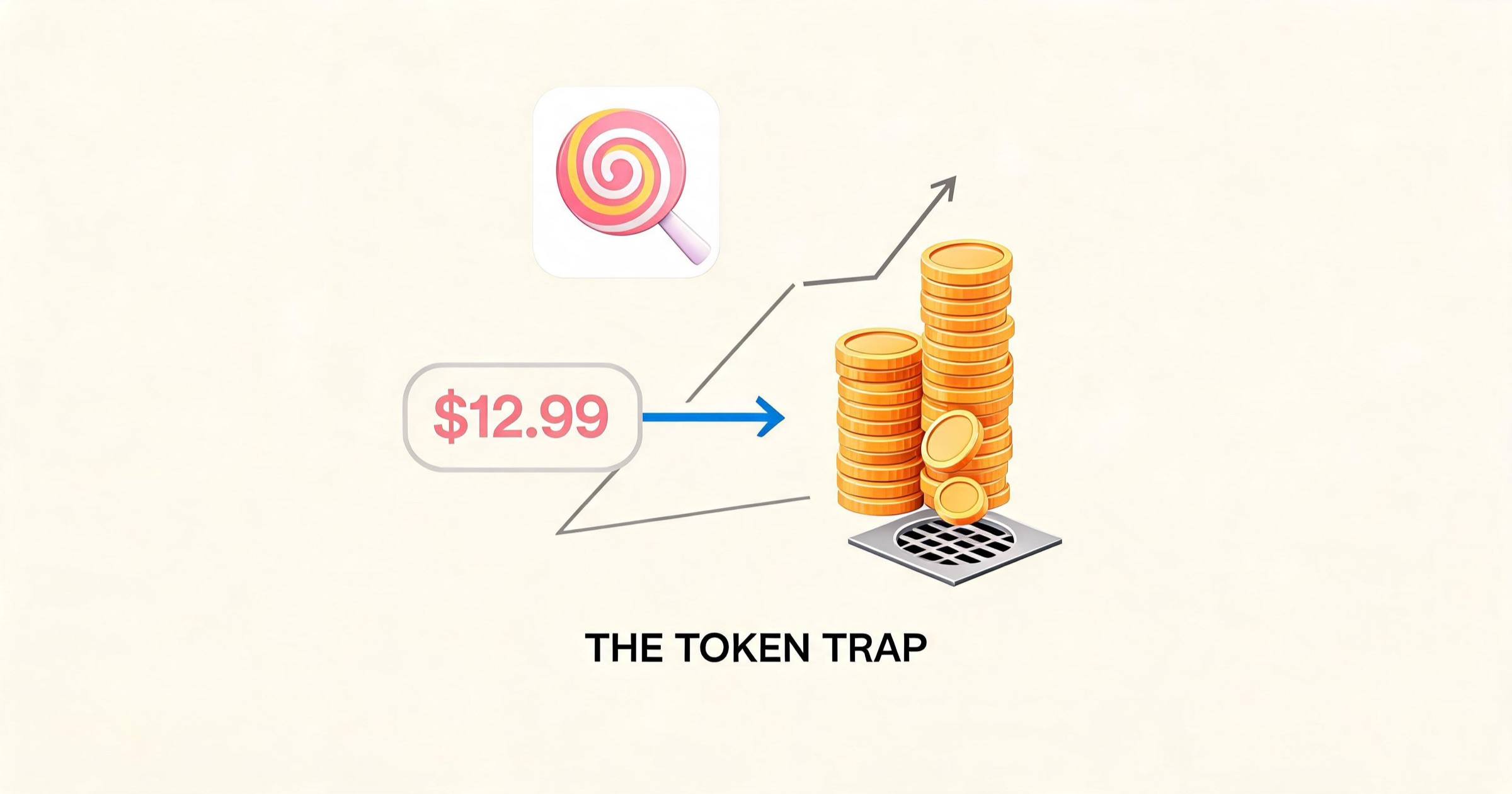 Illustration of Candy AI's low base price ballooning into expensive disappearing token purchases