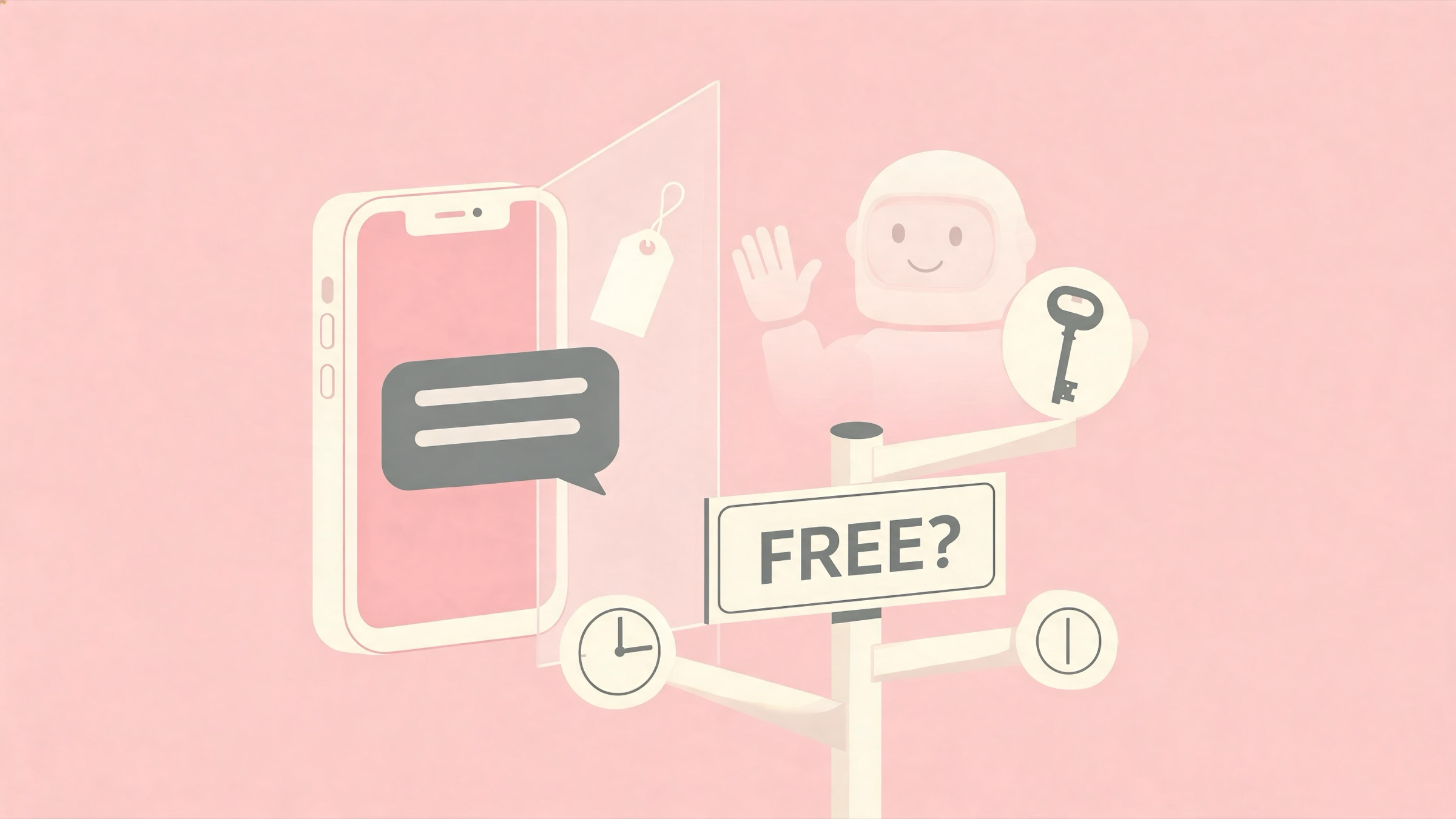 Illustration of an AI girlfriend chat hitting a paywall with a signpost showing the three meanings of free AI girlfriend apps