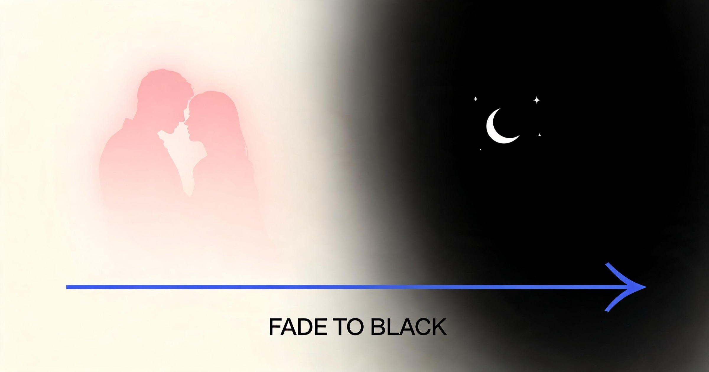 Tasteful illustration of the fade-to-black technique for romantic roleplay on Character.ai