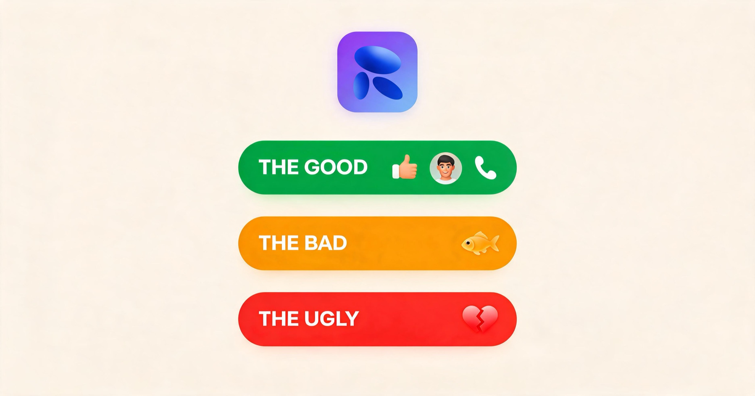 Three-card infographic summarizing Reddit's good, bad and ugly verdict on Replika